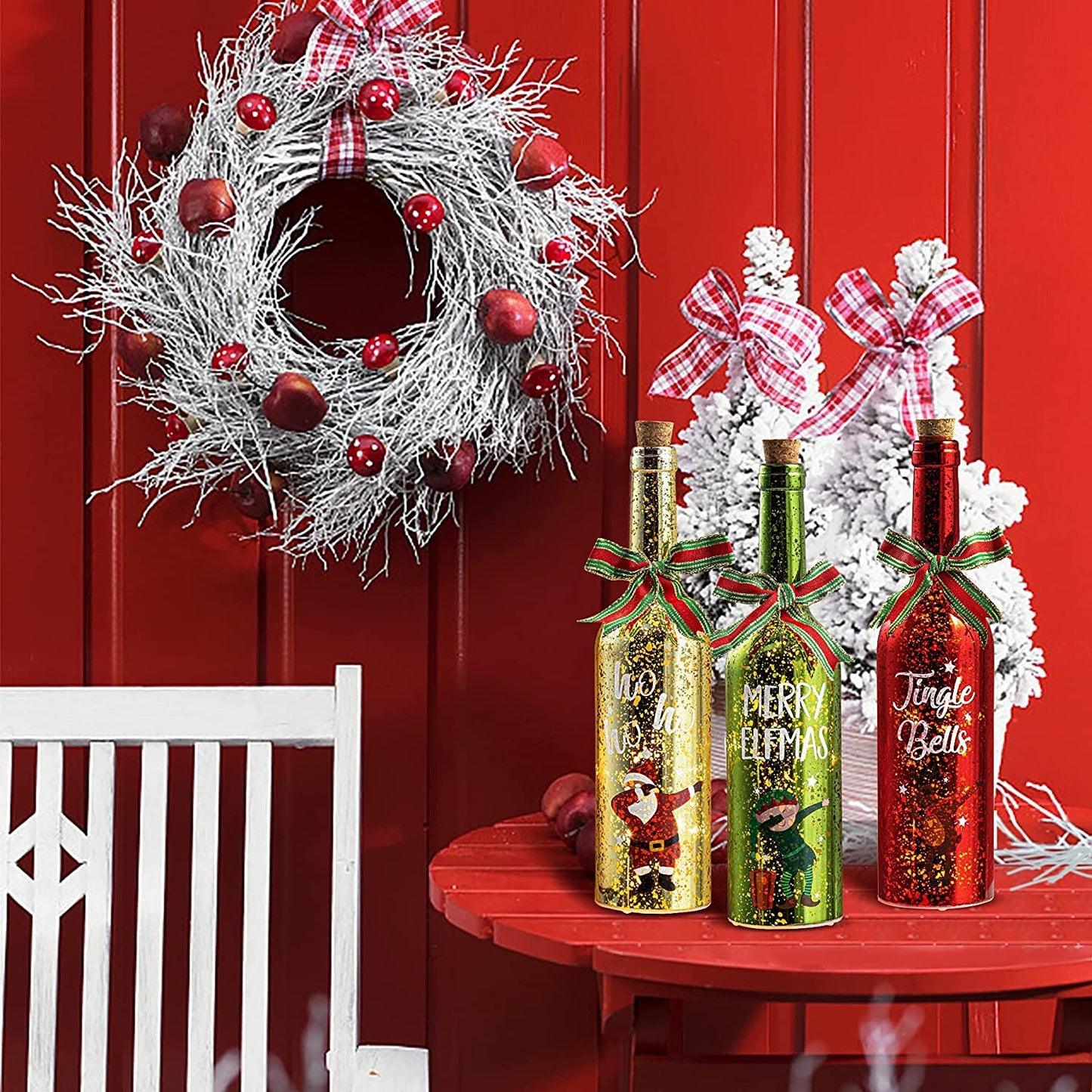 Christmas Decor Wine Bottle Lights, Battery Operated LED Glass with Timer