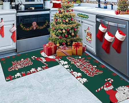 2PCS Christmas Cushioned Non Slip Floor Mat, (Black,L)