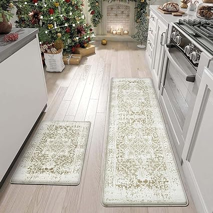 Colorful Stripe Anti Fatigue Non Slip Comfort Cushioned Standing Mat, 17"x47"+17"x30"