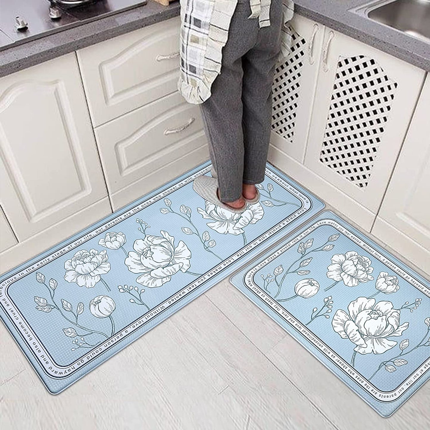 Set of 2- Cushioned Anti Fatigue Kitchen Mat 17"x47"+17"x29",