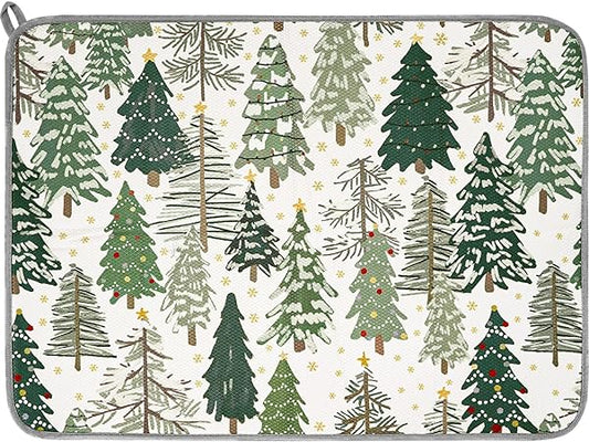 Tree Absorbent Dish Drainer Protector Pad Forest Woodland Dry Mat Dish, 18 x 24 Inch