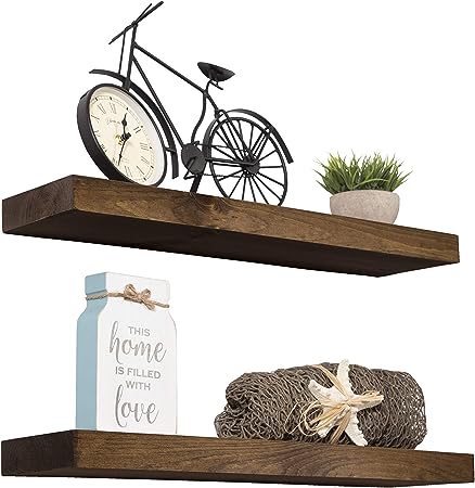 Set of 2 - Functional & Handmade  Rustic Wooden Shelve (Dark Walnut, 36" Inch Long x 5.5 Inch Wide)