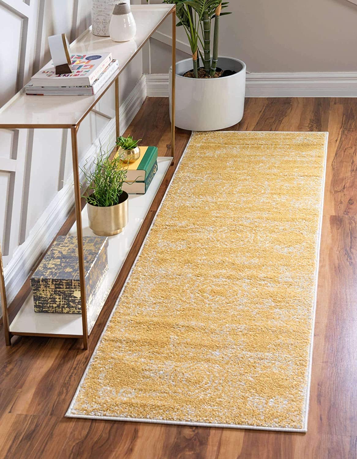 Vintage Traditional Medallion Border Yellow Area Rug