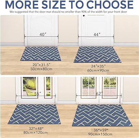 Washable Absorbent Resist Dirt Rubber Backing Non Slip Door Mats, 20"x31.5"(Aqua Haze)