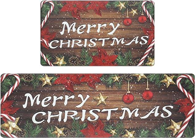 Non Slip Waterproof Snowflake Snowman Xmas Decorative Anti Fatigue Mats, Set of 2