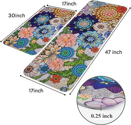 2 Pcs Valentines' Day, Black Kitchen Area Rug Set, Non Slip Backing, Absorbent Anti Fatigue Kitchen Mats