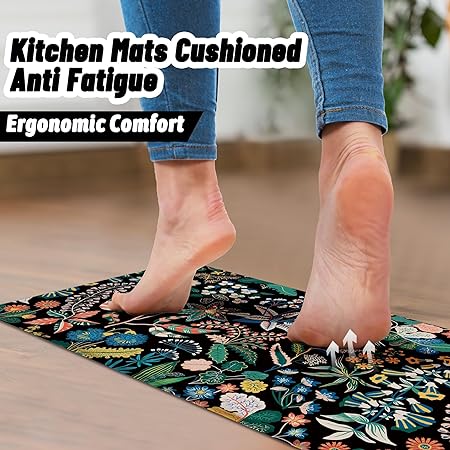 of 2 Anti Fatigue Non Slip Cushioned Kitchen Mats 0.4 Inch Thick Ocean, 17.3''x28''+17.3''x47'', Blue