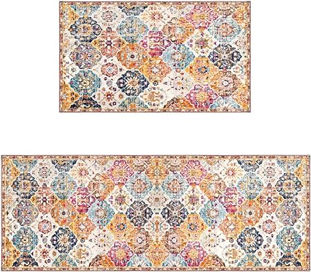 Sets of 2 Large Door Rugs Non Slip Decor Bohemian Mat Retro Fuzzy handwash Pads 47x17 in