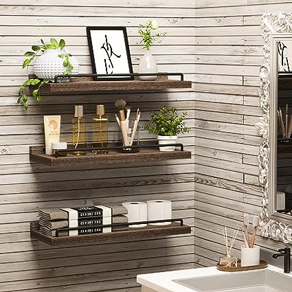 Floating Shelves for Wall Decor (Dark Brown, Set of 3)