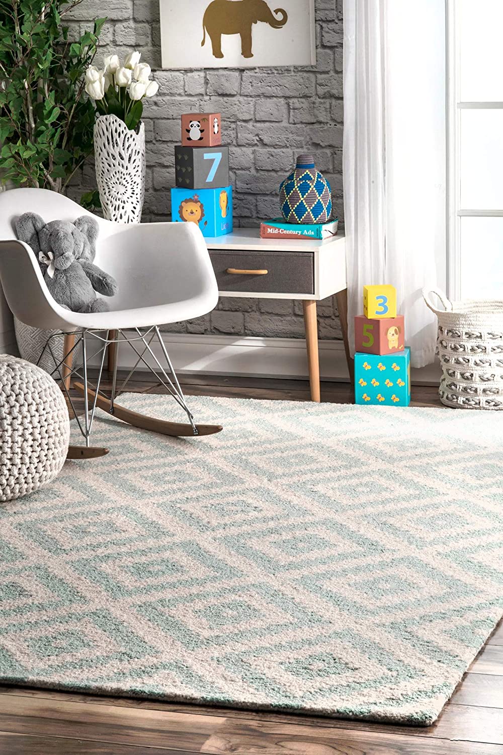 Kellee Aqua Contemporary Wool Area Rug