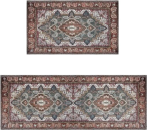 Sets of 2 Large Door Rugs Non Slip Decor Bohemian Mat Retro Fuzzy handwash Pads 47x17 in