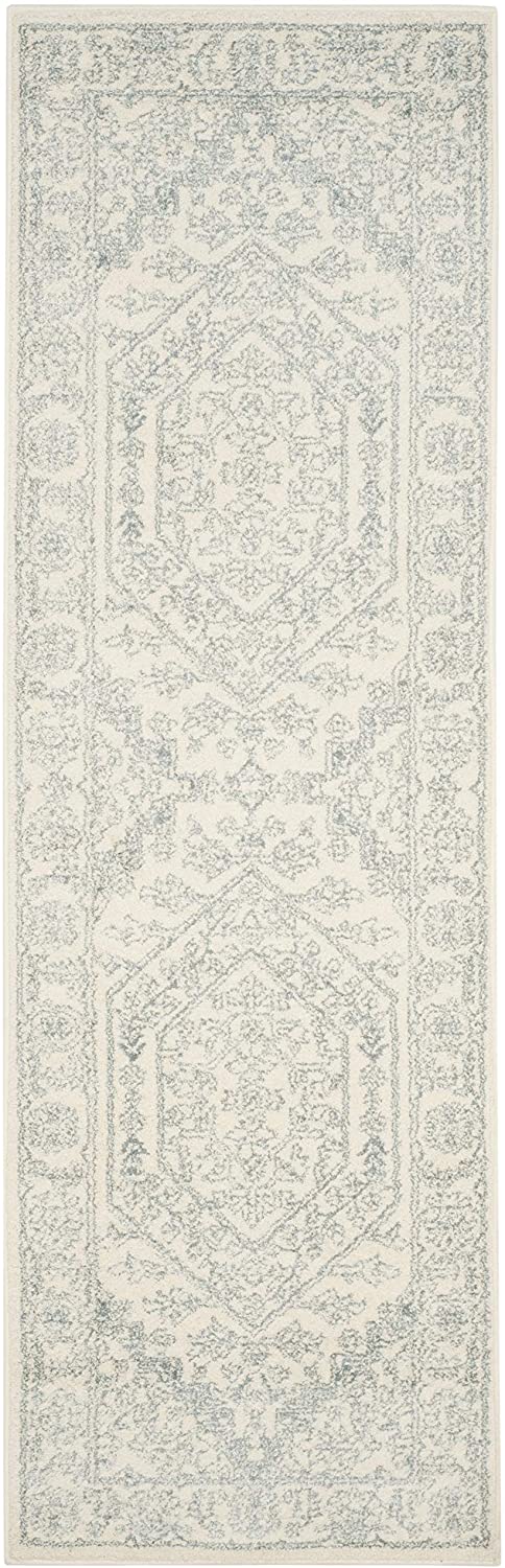 Oriental Vintage Distressed Medallion Ivory/Slate Soft Area Rug