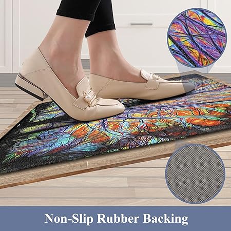 Anti Fatigue Farmhouse Cushioned Non Slip Waterproof Kitchen Floor Mat, 17.3'' x 28'' + 17.3'' x 48''