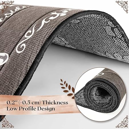 2 Pieces Cushioned Non-Slip Waterproof Kitchen Rug for Bedroom Bathroom Door Entrance 17” x 47” + 17” x 30” (Dark Brown)