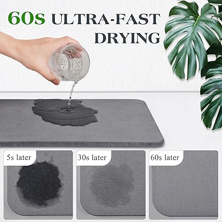 12x16 inch Stone Drying Mat for Kitchen Counter Gray Super Absorbent Diatomaceous Earth Quick Dry Dish Mat