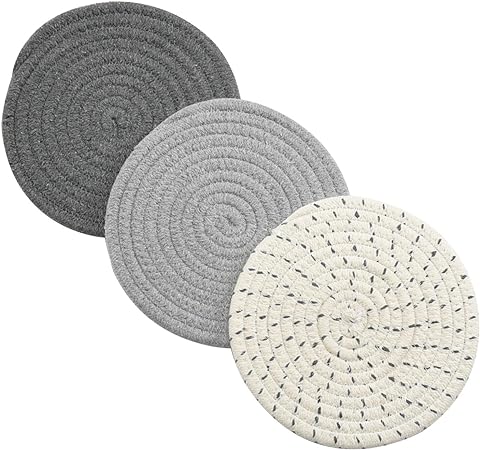 Kitchen Pot Holders Set Trivets Set 100% Pure Cotton Thread Weave Hot Pot Holders Set (Set of 3) Stylish Coasters, Hot Pads, Hot Mats, Spoon Rest for Cooking and Baking by Diameter 7 Inches (Blue)