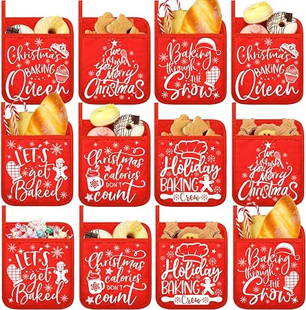 Machine Washable Heat Resistant Christmas Pot Holders with Pocket Xmas Funny Pot Mat, (Black,6 Pieces)