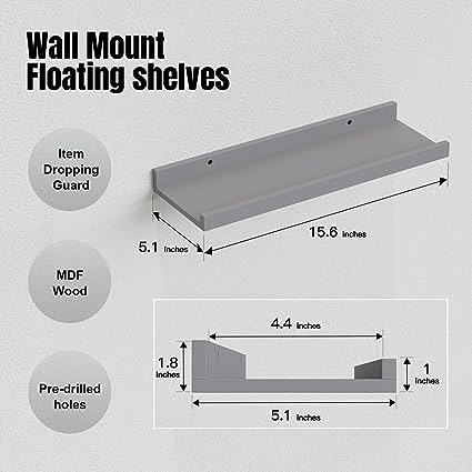 5 Set Floating Wall Mounted Shelves, Black