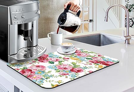 Accessories for Countertop Pioneer Flower Absorbent Hide Stain Rubber Backed Dish Drying Mats, (20x12in)