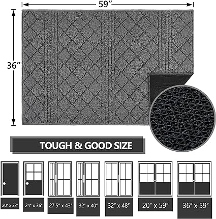 Machine Washable Non-Slip Rubber Backing Entrance Rug, Low Profile Absorbent Dirt Trapper Doormat