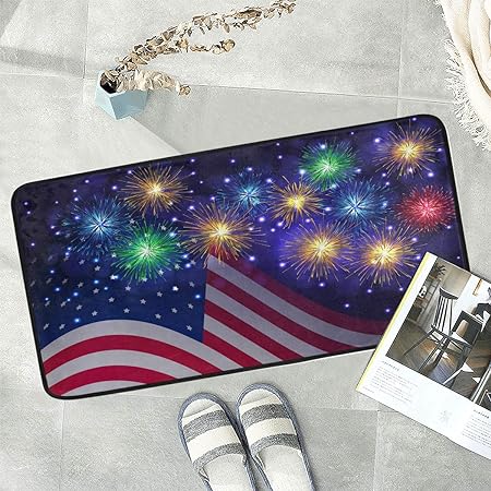 4th of July Anti Fatigue American Flag Non Slip Absorbent Floor Carpet Yoga Mat  (3' in Diameter)