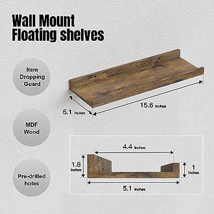 5 Set Floating Wall Mounted Shelves, Black