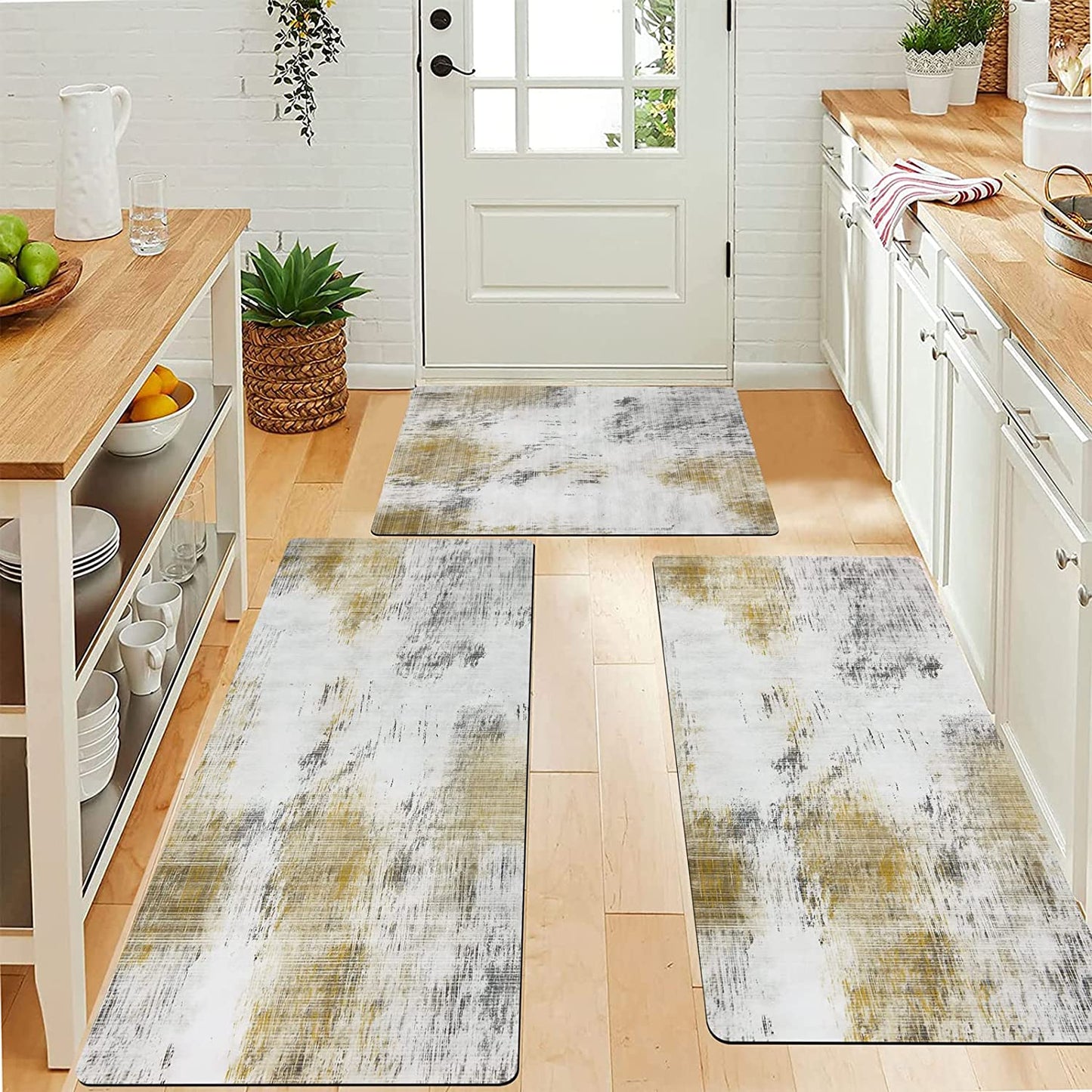 Sets 3 Farmhouse Non Skid Washable Cushioned Area Waterproof Rug