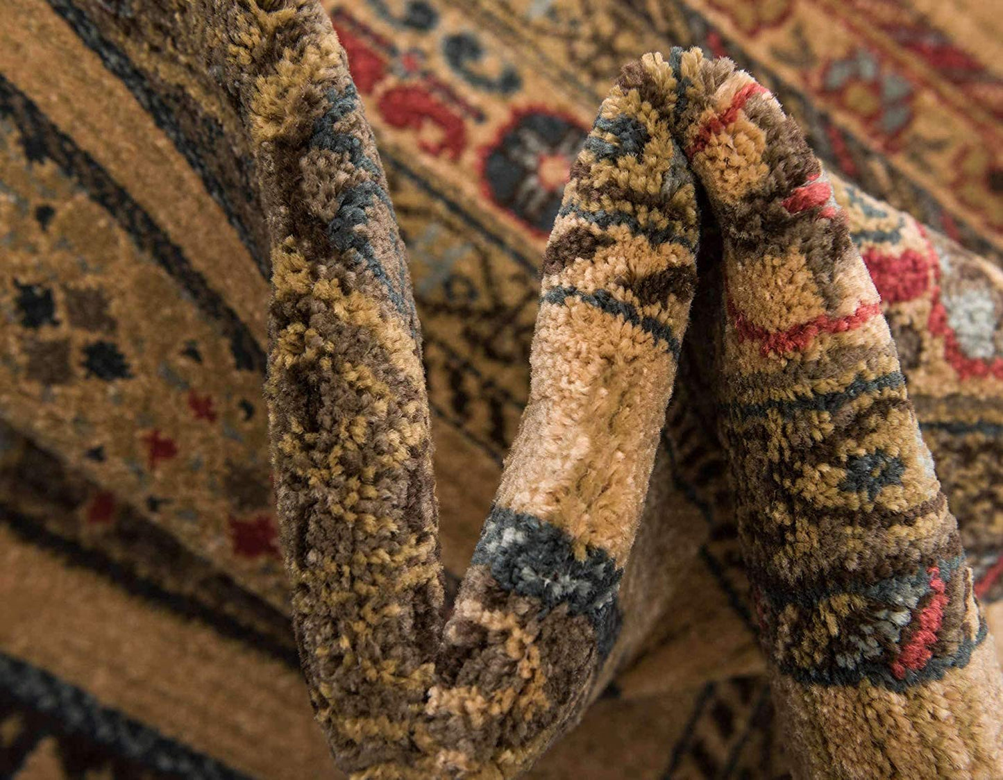 Tribal Pattern Tan Navy Blue Soft Area Rug