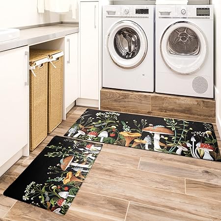Set of 2 Anti Fatigue Mushroom Non-Skid Washable Kitchen Runner Rug, 17.5"x29.5"+17.5"x47"