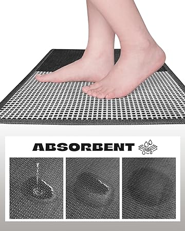 Non-Skid Kitchen Rugs Washable, Absorbent Runner Mat for Floor, Machine Washable Standing Mats for in Front of Sink, Door, Laundry, Entrance, Home (Black, 32"×17")