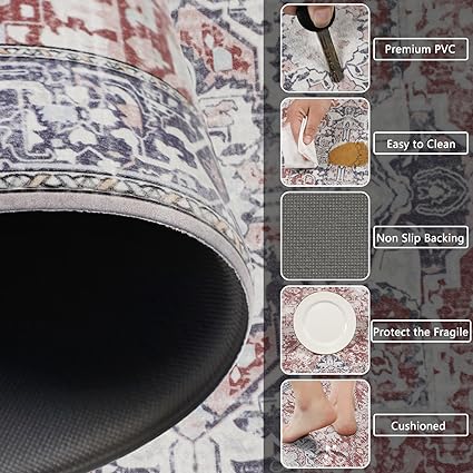 Grey Comfort Kitchen Floor Carpet Runner for Laundry, 17”x28”+17”x47”