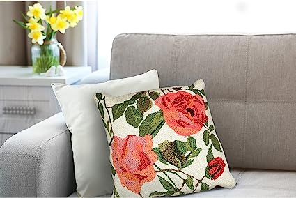 Frontporch Indoor/Outdoor Easy Care Invisible Zipper Hand Tufted Pillow- Birds Multi 18" x 18"