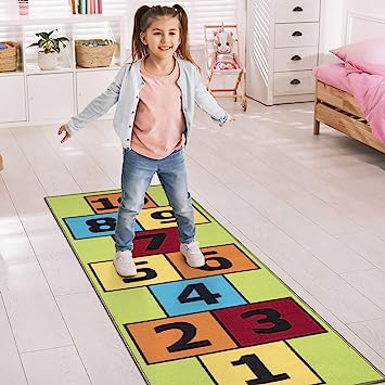 Machine Washable Wrinkle Free Abstract Hopscotch Design Cotton 3x6 Kid's Area Rug