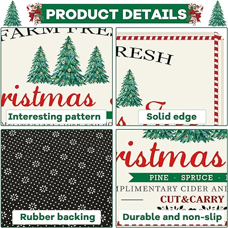 Set of 2 Farm Fresh Christmas Trees Washable Kitchen Carpet, 17x28 and 17x47 Inch