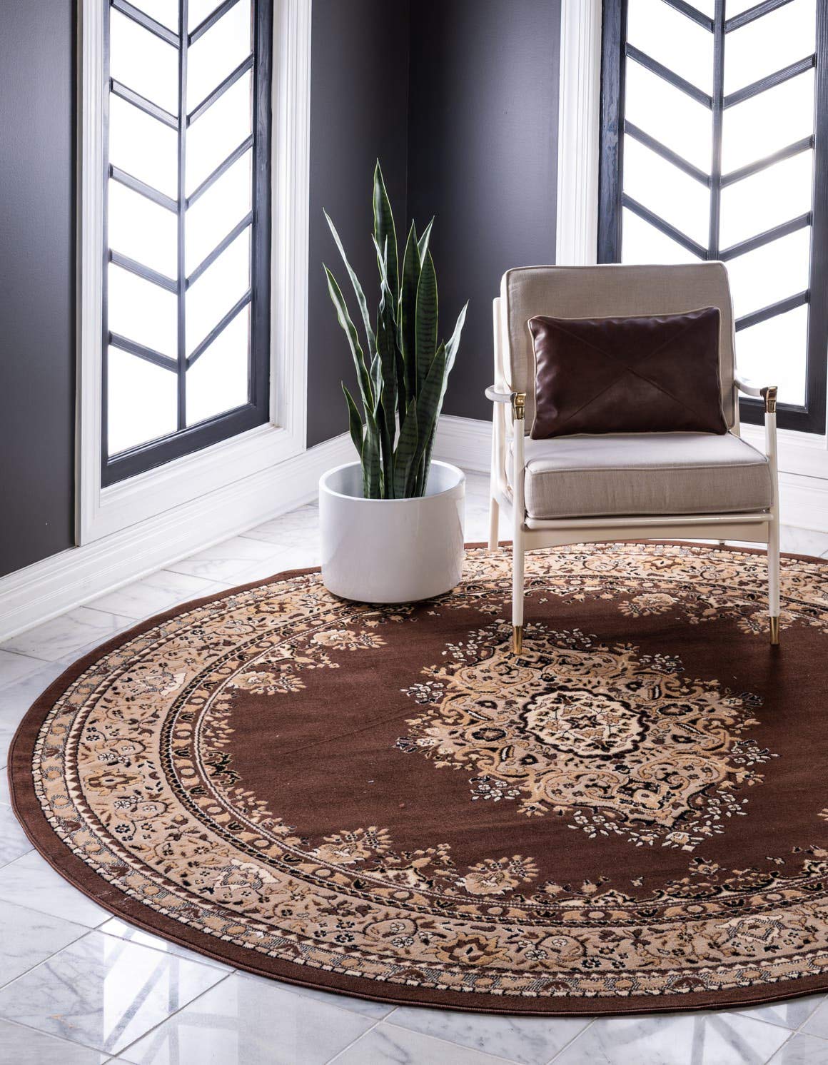 Traditional Medallion Brown Soft Area Rug