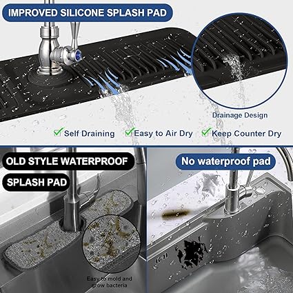 Kitchen Splash Guard for Sink,Silicone Sink Faucet Mat Splash Guard,Faucet Absorbent Sink Protectors Mat(Black 17.5" x 5.5")