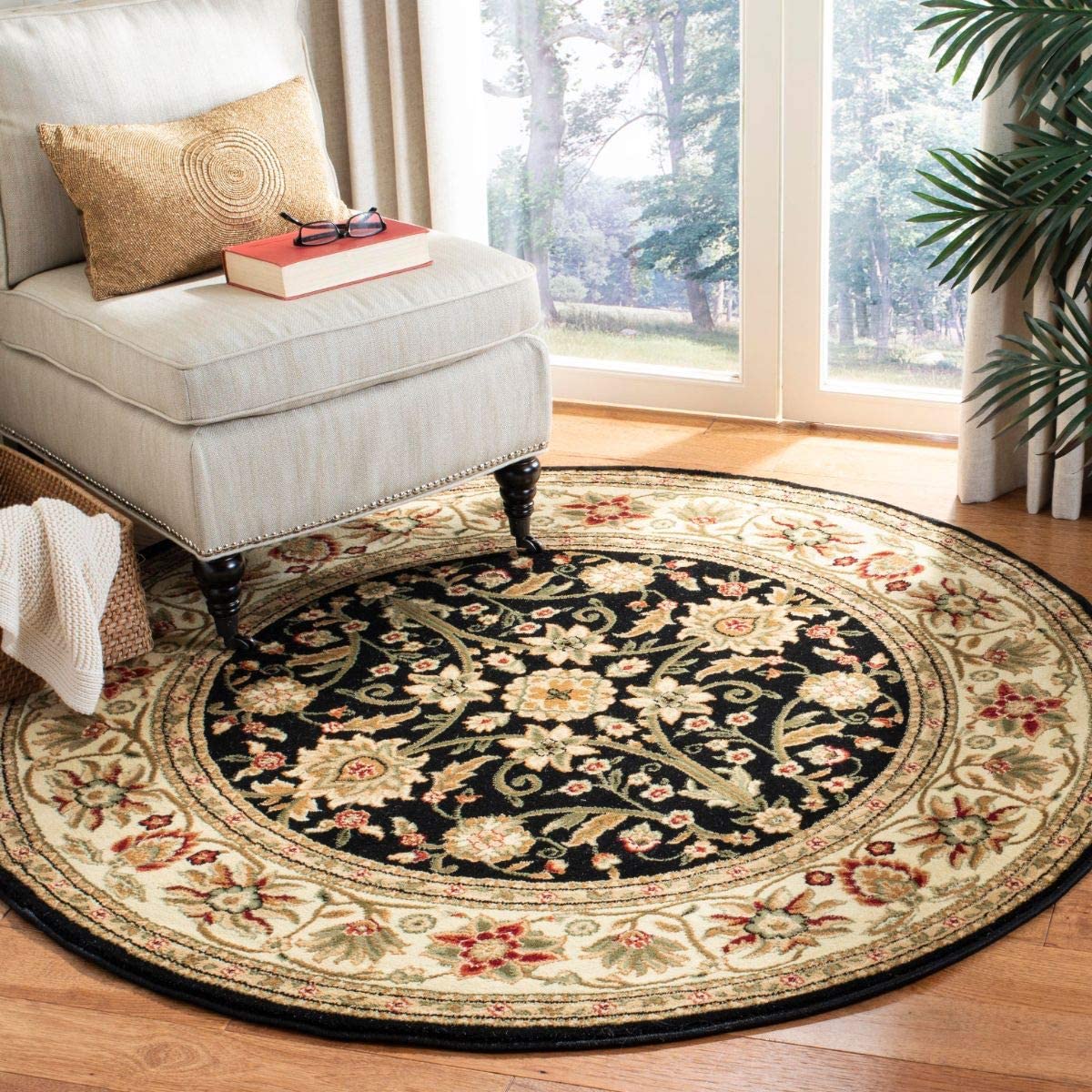 Lyndhurst Collection  Traditional Oriental Non-Shedding Stain Resistant Living Room Bedroom Soft Area Rug Black / Ivory