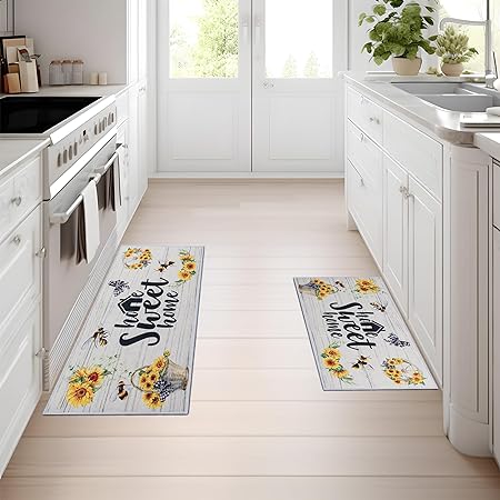 Sets of 2, Non Slip Washable Bohemian Rugs, Boho Kitchen Decor, 17"x30"+17"x47"