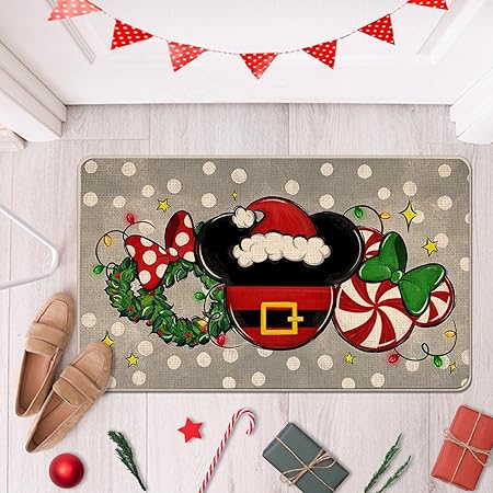 Non-Slip Christmas Believe Mouse Wreath Red Decorative Front Door Mat, 17x29 Inch