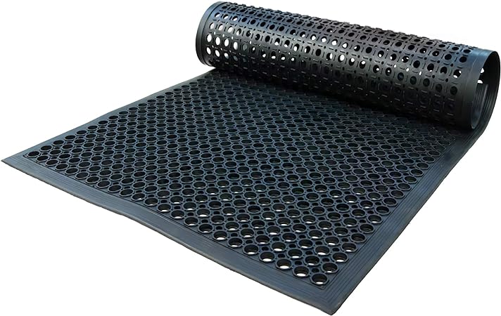 Anti-Fatigue Outdoor Rubber Drainage with Non-Slip Backing Heavy Duty Mat for Restaurant Industrial Use-3'x 5' Black Mat-Ideal Bar Accessory