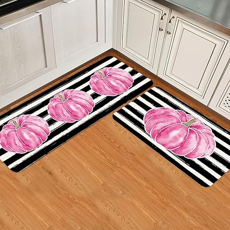 Set 2 Pieces Cute Santa Claus Decor Red Black Buffalo Plaid Non Slip Washable  Kitchen Rugs, 15.7" x 23.6"+15.7" x 47.2"