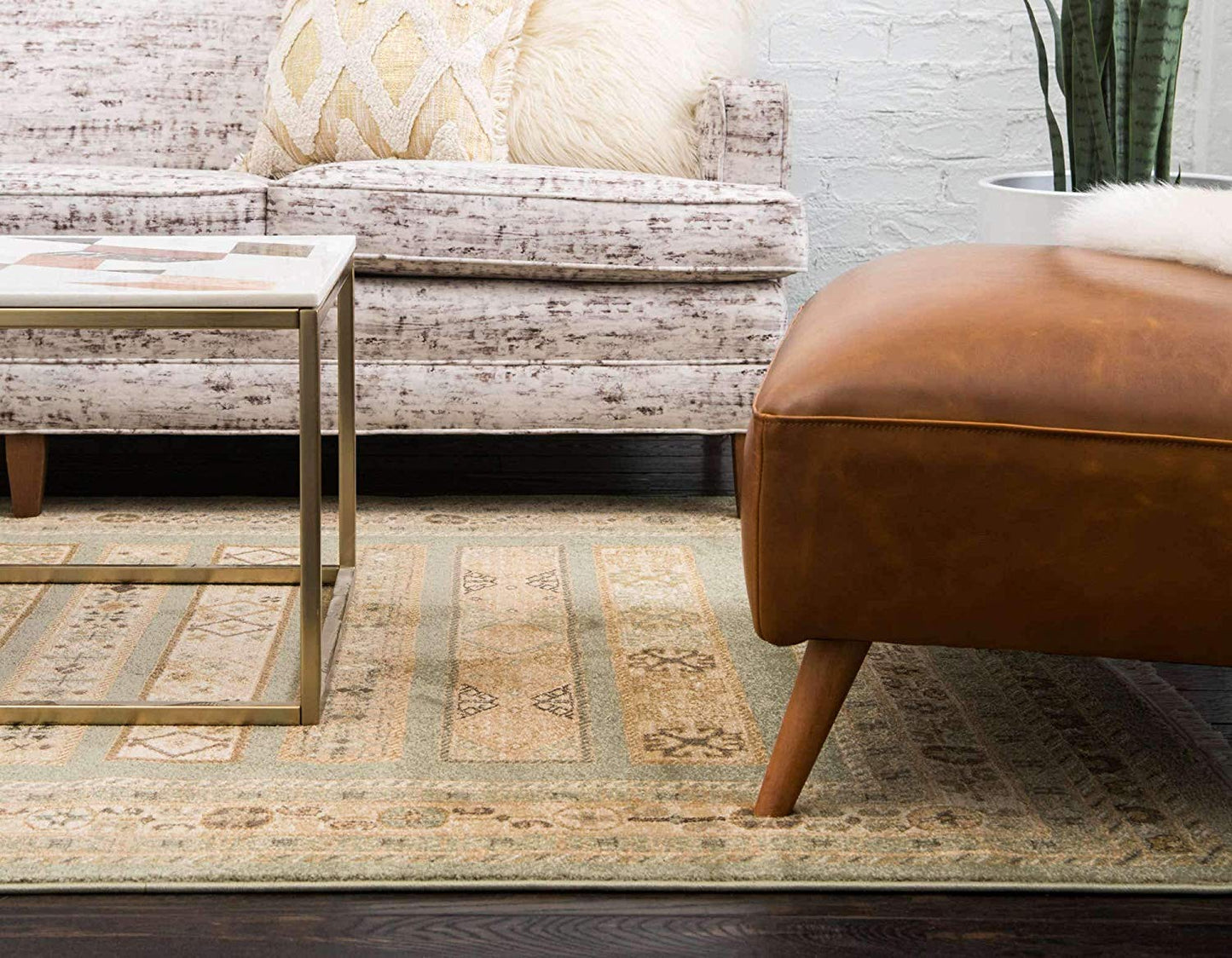 Tribal Pattern Light Green Soft Area Rug