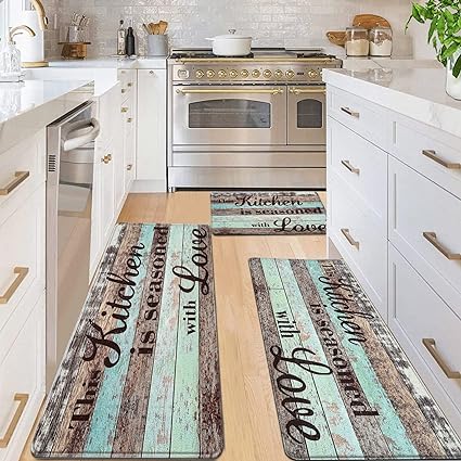 Anti Fatigue Cushioned Washable Kitchen Rug 2 Piece, 17 x 47 and 17 x 30 Inches