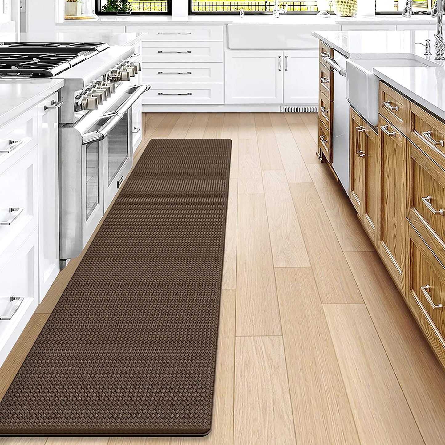 Kitchen Rugs and Mats Cushioned Anti Fatigue Comfort Mat, 2 Pieces Set 17"x29"+17"x59",Beige White