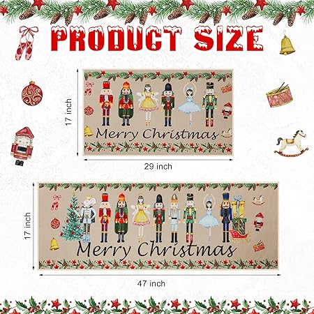 Watercolor Holiday Doormat Outdoor Non Slip Kitchen Rugs, 17 x 29 Inch and 17 x 47 Inch