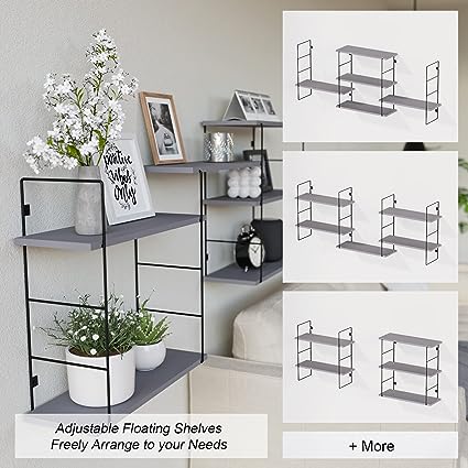 5 Pcs Wall MountedFloating Shelves with Metal Frame