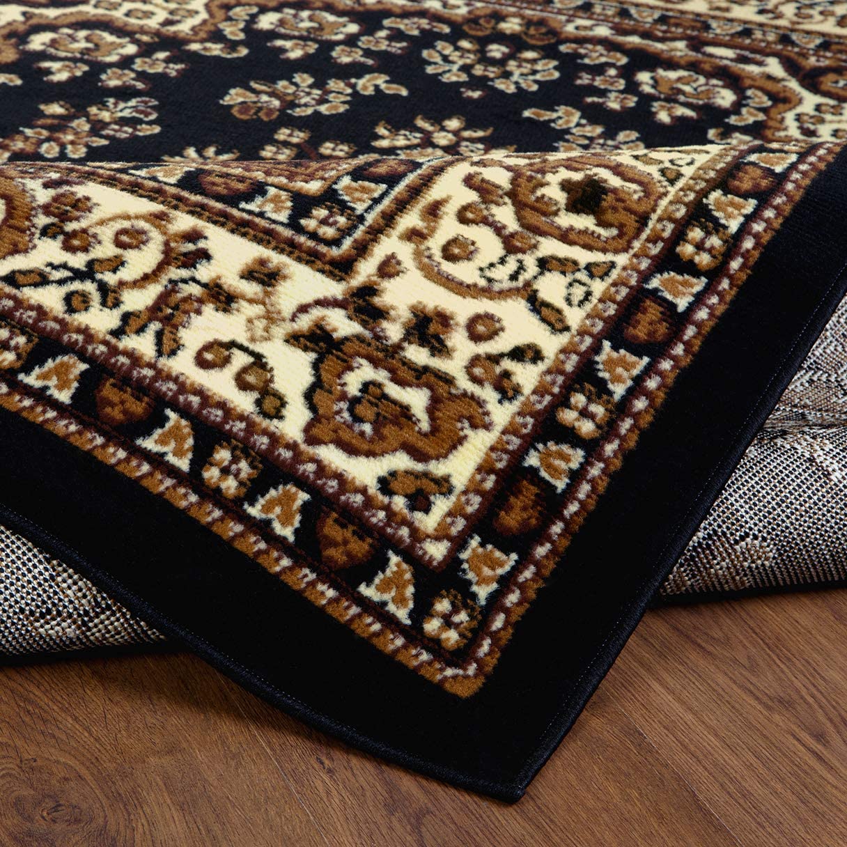 Kashan King Oriental Indoor Area Rug Black and Beige