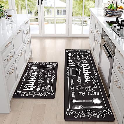 Sets of 2 Cushioned Anti-Fatigue Kitchen Rugs Non Slip Memory Foam Kitchen Mats and Rugs Waterproof Kitchen Floor Comfort Mats, 17'' x 47'' + 17'' x 30'', Brown