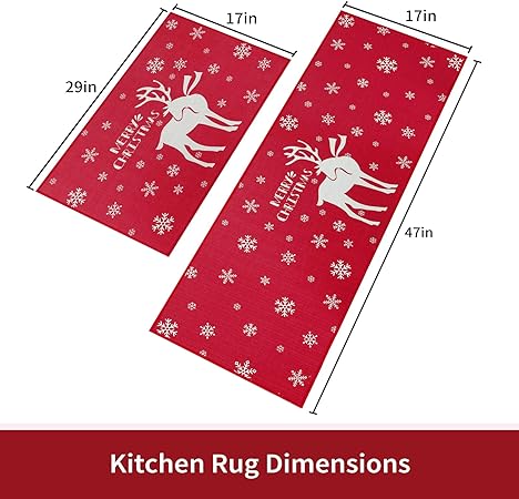 Washable Decorative Non Skid Christmas Kitchen Runner Mat, 17"x29"+17"x47"