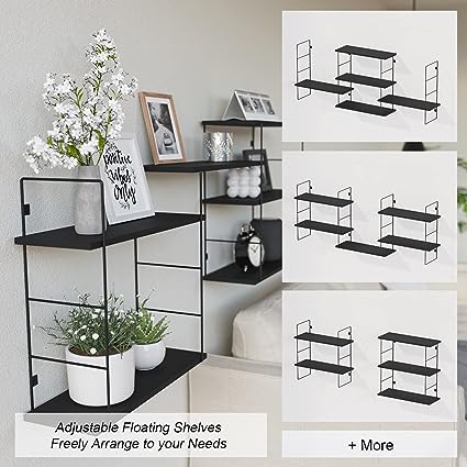 5 Pcs Wall MountedFloating Shelves with Metal Frame